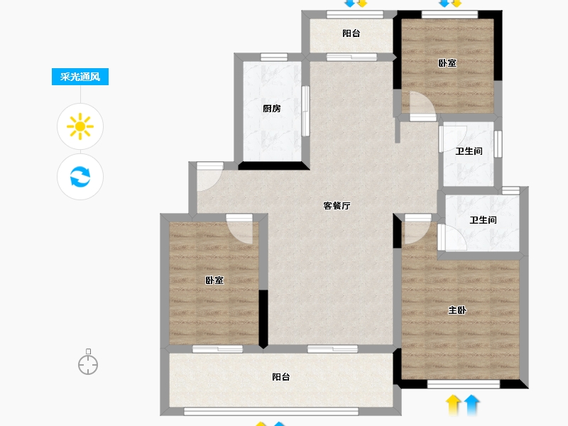 安徽省-芜湖市-百草园•如园小区-93.50-户型库-采光通风