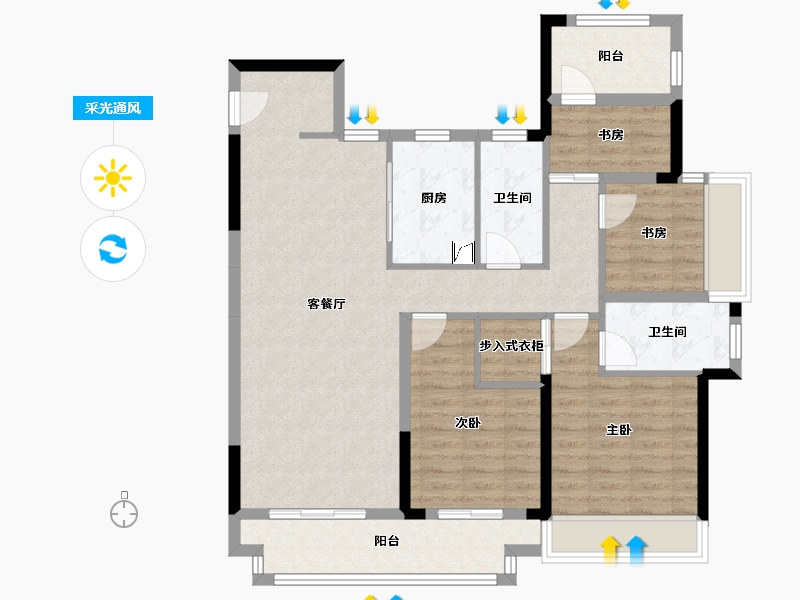 湖南省-岳阳市-临湘桂语江南-102.99-户型库-采光通风