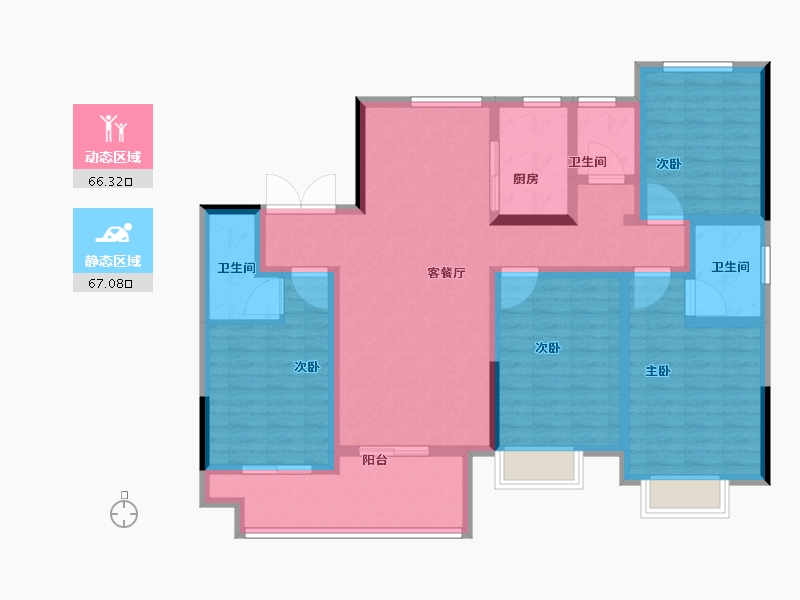 安徽省-蚌埠市-荣盛华府二区玖珑院-118.40-户型库-动静分区