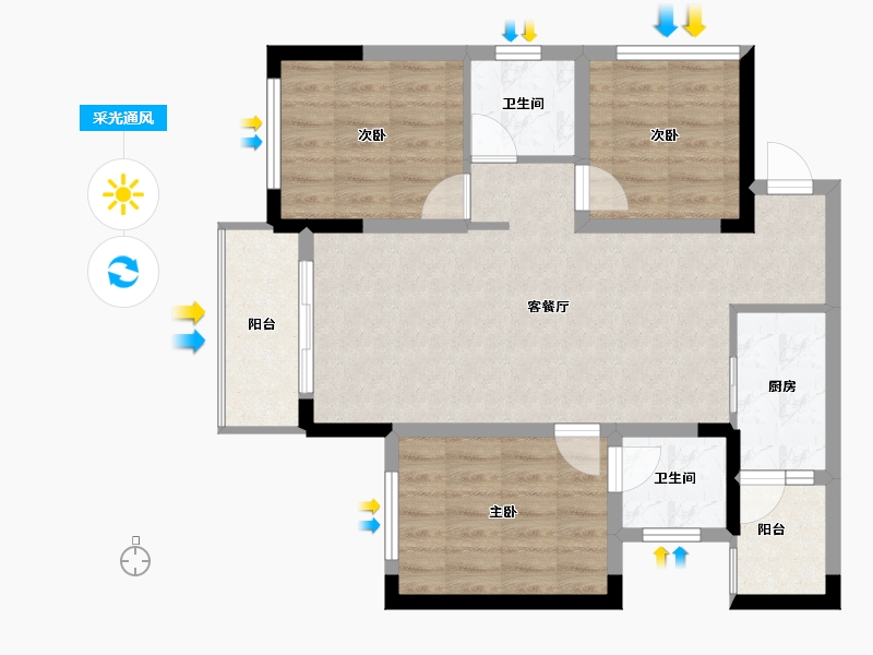 四川省-乐山市-阳光·研溪华府-74.69-户型库-采光通风