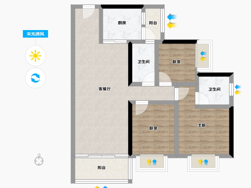 广东省-潮州市-潮安碧桂园星钻-73.68-户型库-采光通风