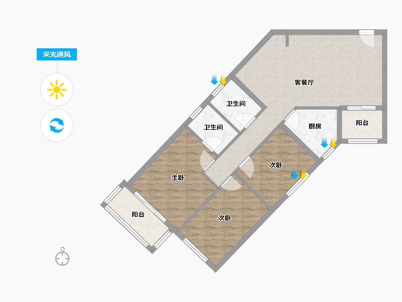 北京-北京市-长安新城-一区-96.00-户型库-采光通风