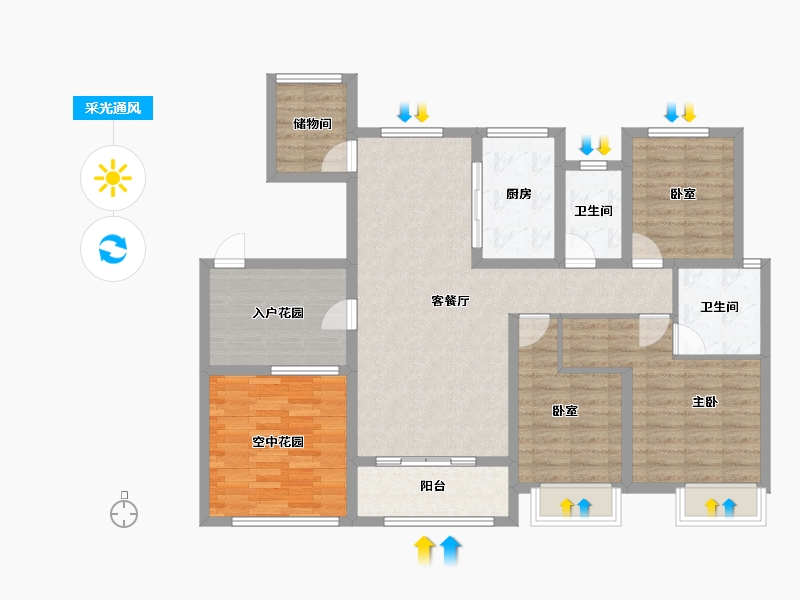 河南省-驻马店市-置地大舆府-111.04-户型库-采光通风