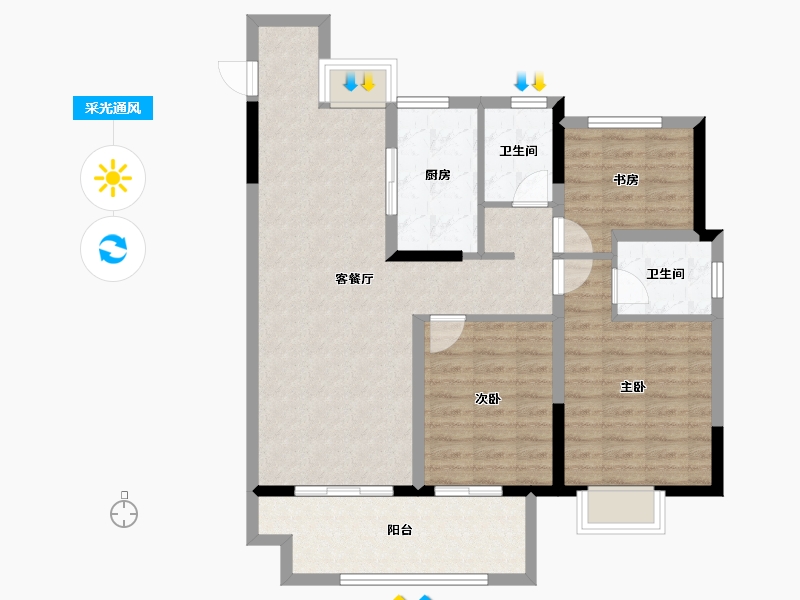 安徽省-铜陵市-和顺·麓山樾-90.91-户型库-采光通风