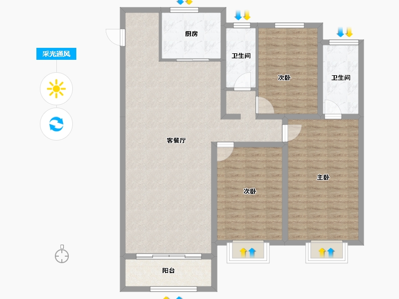 陕西省-铜川市-龙记檀府-111.48-户型库-采光通风