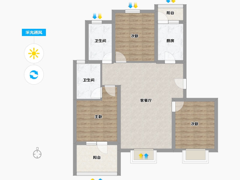 河北省-廊坊市-丽嘉·新航城-85.65-户型库-采光通风