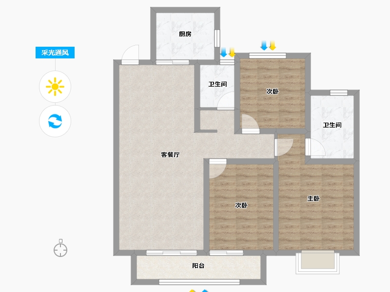 陕西省-铜川市-龙记檀府-93.44-户型库-采光通风