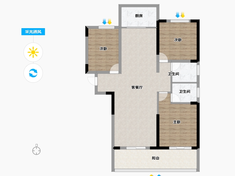 河南省-三门峡市-崤山公馆-107.87-户型库-采光通风