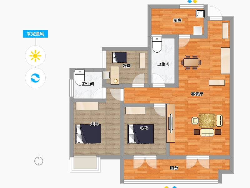 湖北省-咸宁市-兴旺学府-81.96-户型库-采光通风