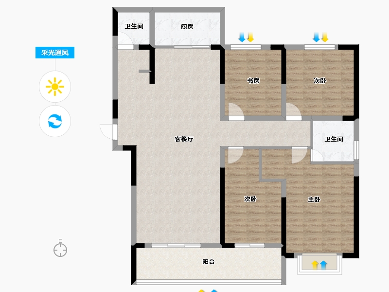 河南省-三门峡市-崤山公馆-129.04-户型库-采光通风