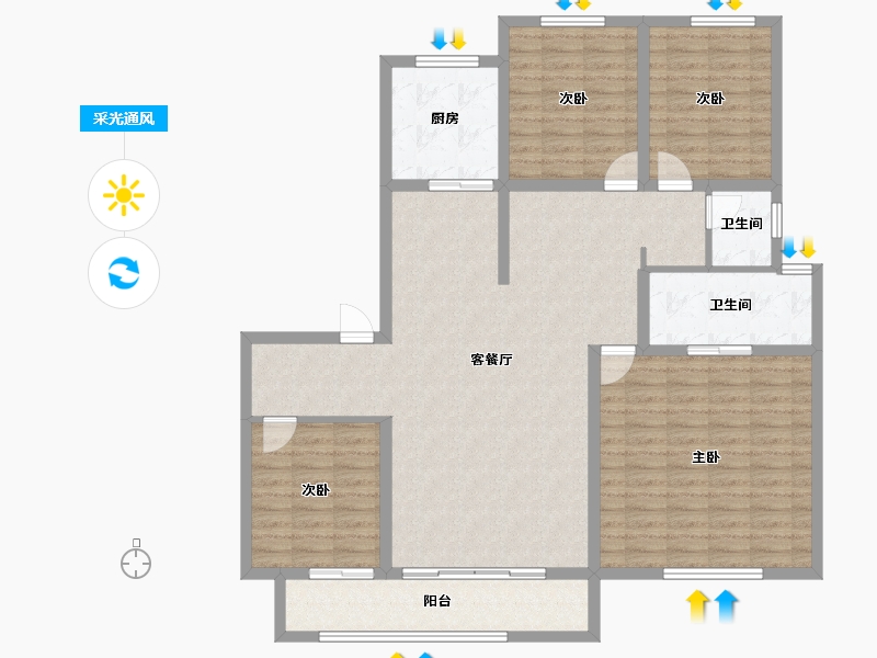 陕西省-铜川市-龙记檀府-133.24-户型库-采光通风