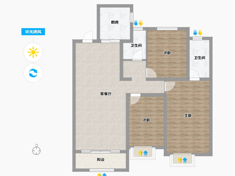 陕西省-铜川市-龙记檀府-102.07-户型库-采光通风