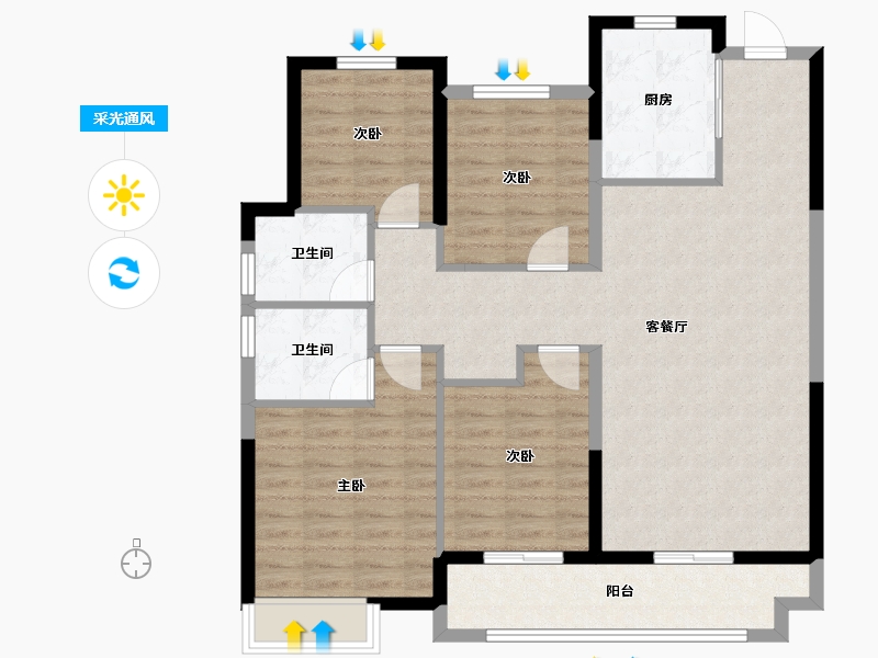 安徽省-宿州市-三巽·灵璧清枫-103.20-户型库-采光通风