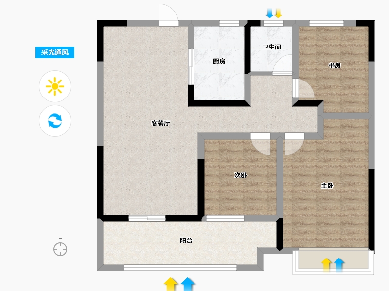 湖北省-咸宁市-恒基国宾府-91.00-户型库-采光通风