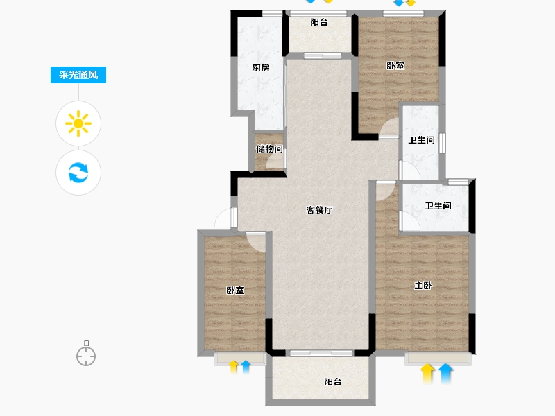 河南省-开封市-杞县建业·花园里-108.00-户型库-采光通风