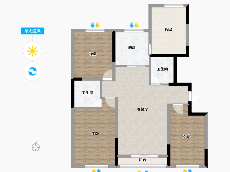 吉林省-吉林市-路弘•阳光华苑-98.86-户型库-采光通风