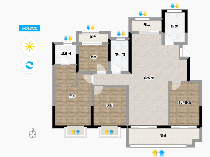 安徽省-铜陵市-拓基·江南府-103.91-户型库-采光通风