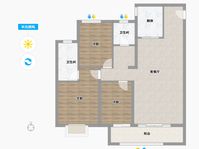 陕西省-铜川市-龙记檀府-100.98-户型库-采光通风