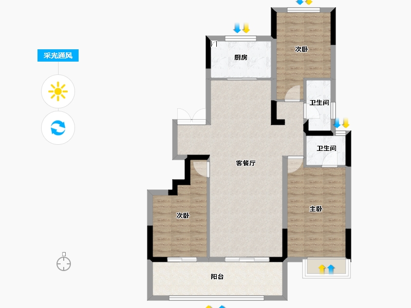 安徽省-阜阳市-祥源城南之星-96.00-户型库-采光通风