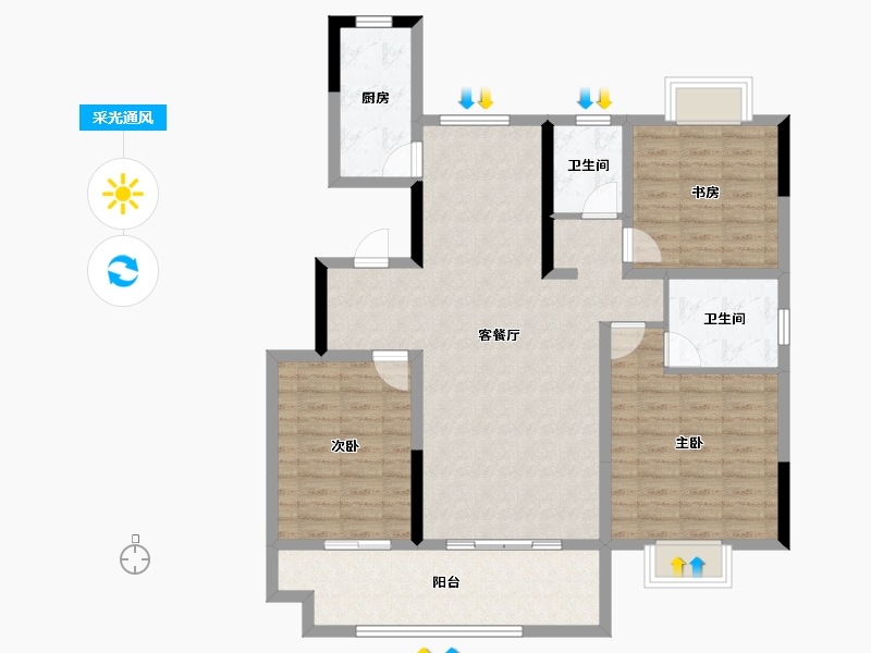 安徽省-铜陵市-城投·山河尊-106.03-户型库-采光通风