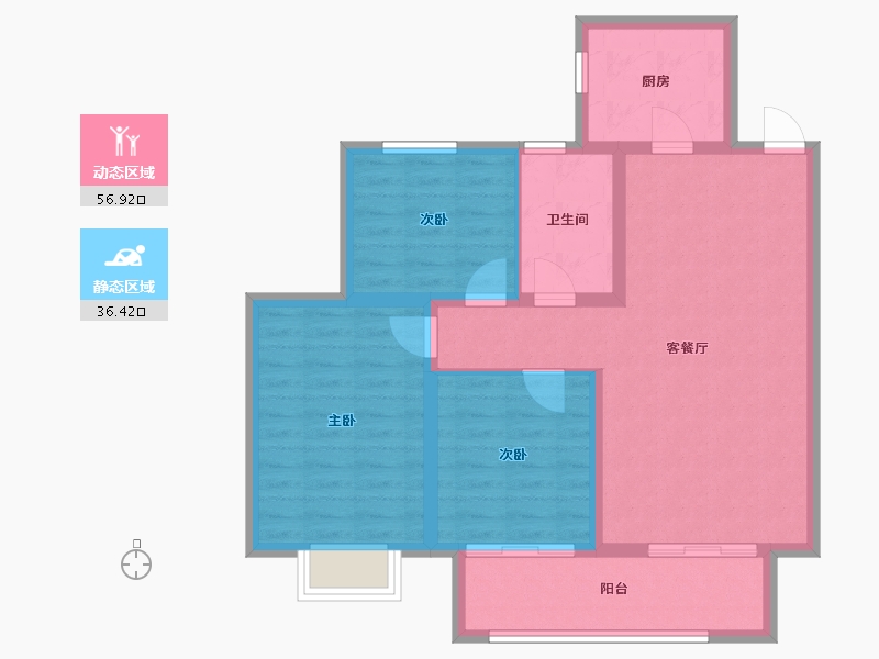 陕西省-铜川市-龙记檀府-83.64-户型库-动静分区