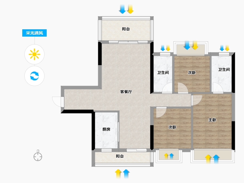 广西壮族自治区-贵港市-西江学府.蔷薇花园-84.09-户型库-采光通风