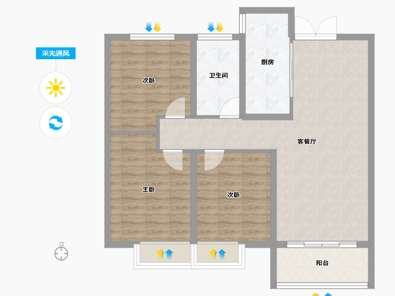 河南省-三门峡市-天鹅名筑-84.39-户型库-采光通风