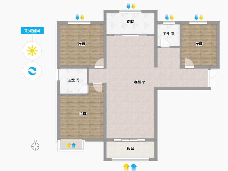 河南省-三门峡市-盛元·第壹城-113.38-户型库-采光通风