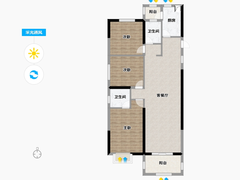 湖北省-黄石市-中乾融·龙台-105.37-户型库-采光通风