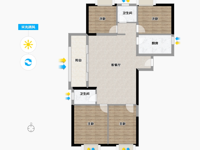 湖北省-黄石市-大桥·一品园·三期-101.87-户型库-采光通风