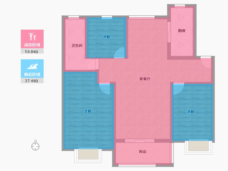 山东省-聊城市-仁恒兰亭-86.40-户型库-动静分区