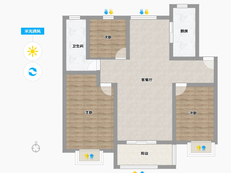 山东省-聊城市-仁恒兰亭-86.40-户型库-采光通风