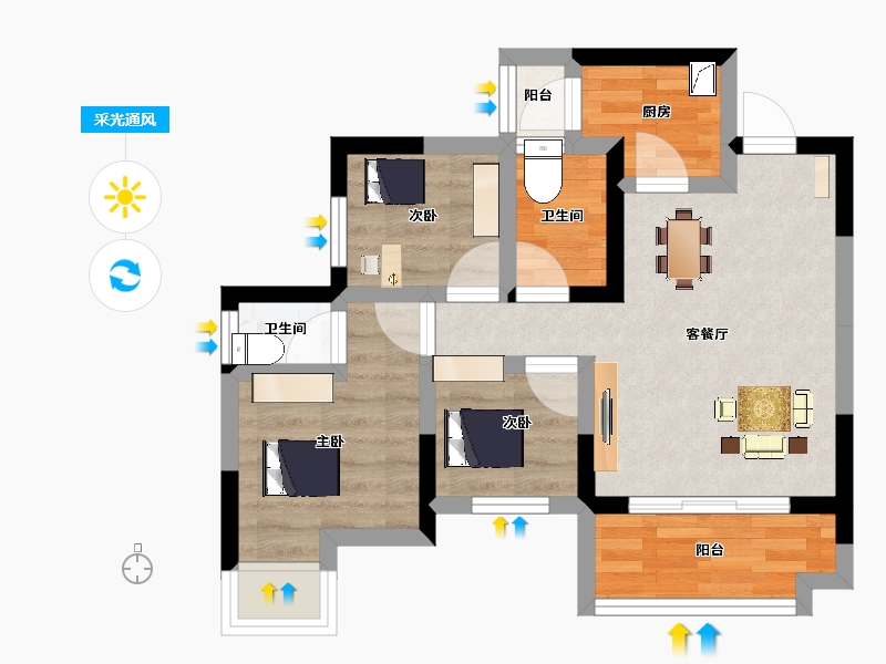 湖北省-咸宁市-兴旺学府-49.12-户型库-采光通风