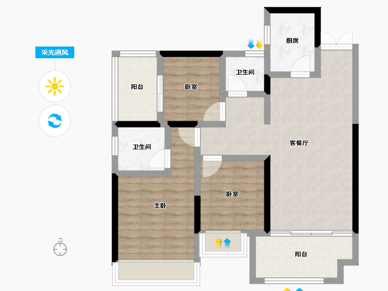 湖南省-岳阳市-荣盛东方府-77.91-户型库-采光通风