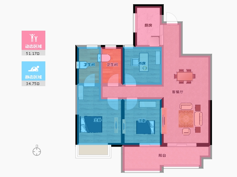 湖南省-岳阳市-祥生金麟府-74.40-户型库-动静分区