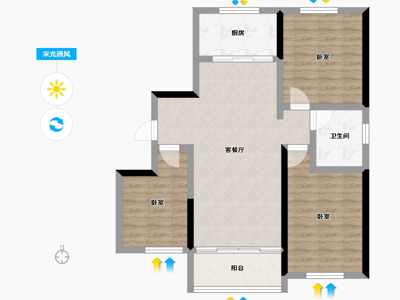 河北省-张家口市-天保铂悦湾-76.59-户型库-采光通风