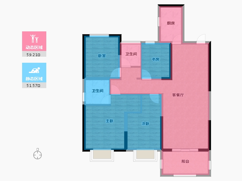 湖北省-黄石市-中乾融·龙台-98.71-户型库-动静分区