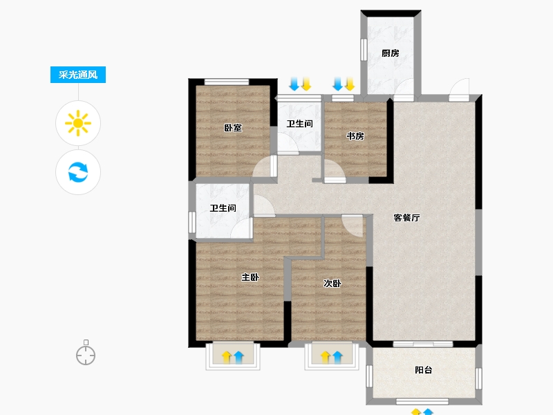 湖北省-黄石市-中乾融·龙台-98.71-户型库-采光通风