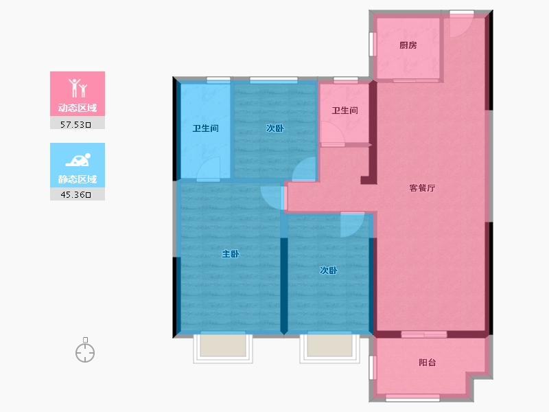 湖北省-黄石市-中乾融·龙台-92.55-户型库-动静分区