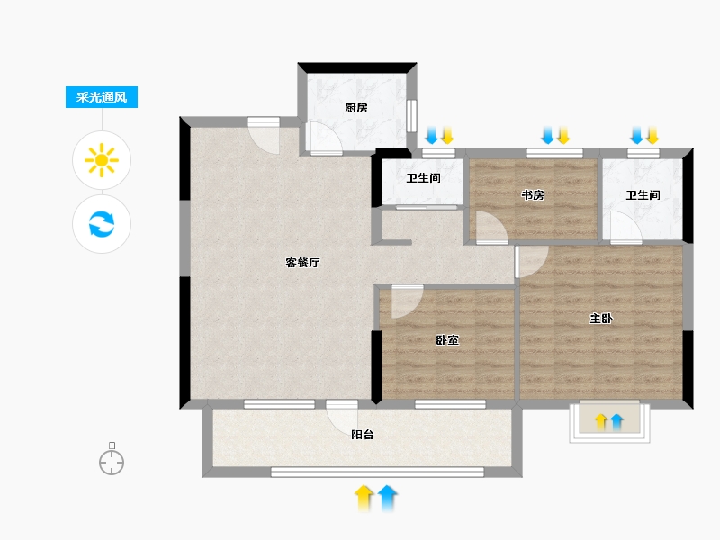 湖北省-黄石市-黄石当代满堂悦MOMA-87.05-户型库-采光通风