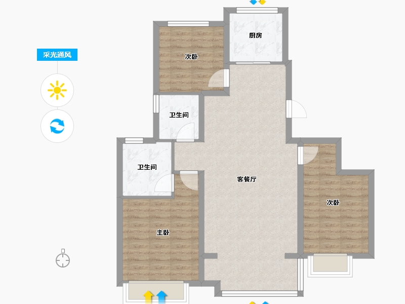 天津-天津市-泉上文华-90.40-户型库-采光通风