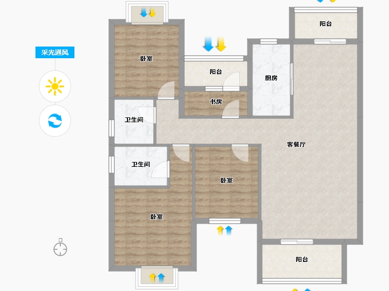 福建省-泉州市-奥能金港湾-107.20-户型库-采光通风