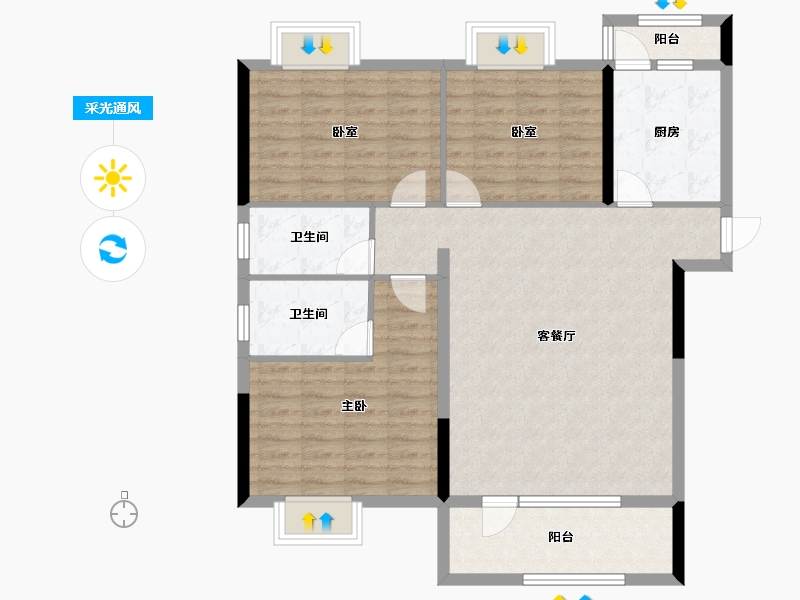 湖北省-黄石市-黄石当代满堂悦MOMA-99.16-户型库-采光通风