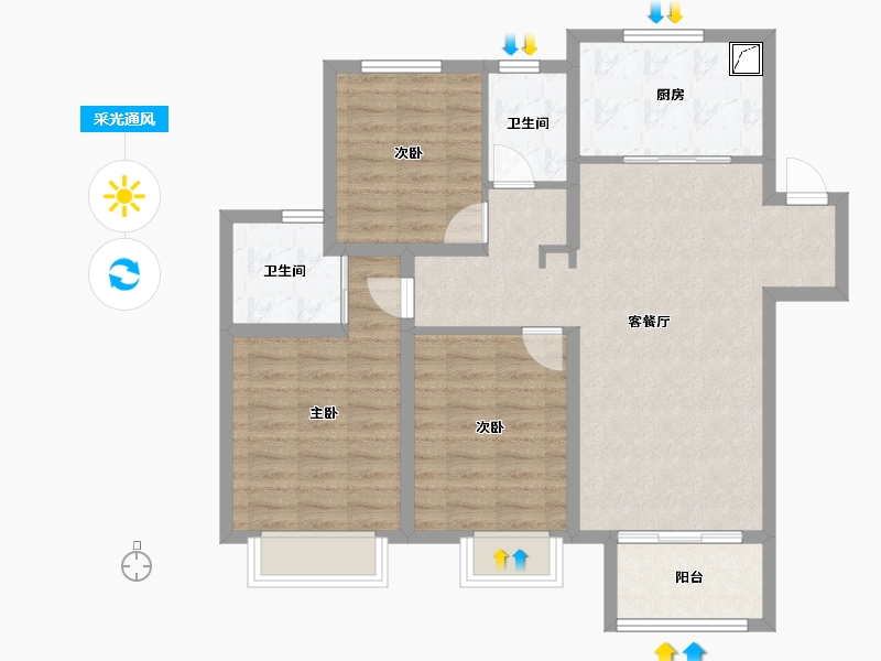 安徽省-池州市-安东盛誉华庭-88.77-户型库-采光通风