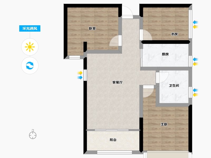 湖南省-常德市-汉晨江南滨江府-72.75-户型库-采光通风