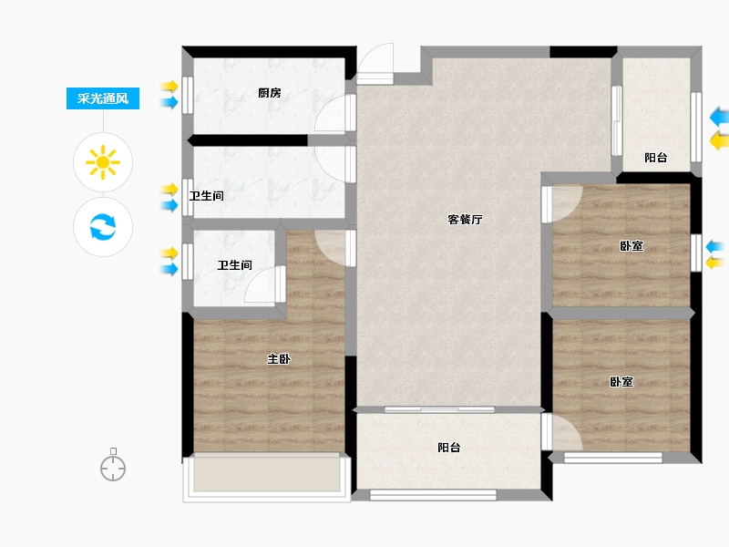 湖南省-常德市-汉晨江南滨江府-86.00-户型库-采光通风