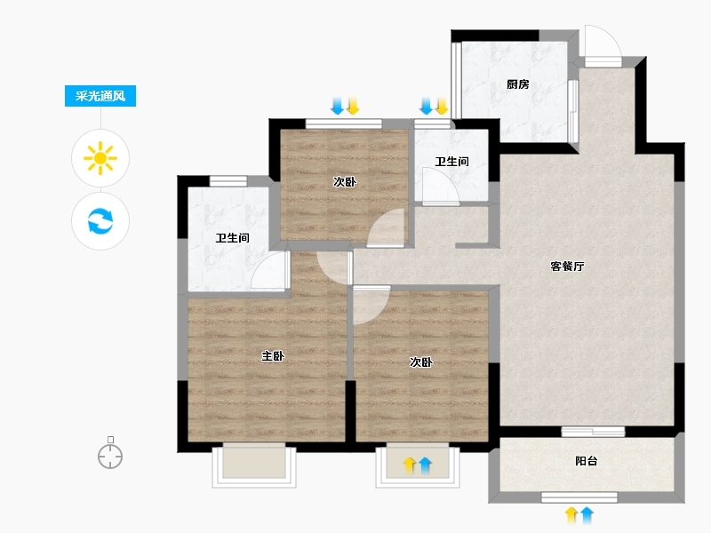 安徽省-安庆市-皖国紫竹園-88.77-户型库-采光通风