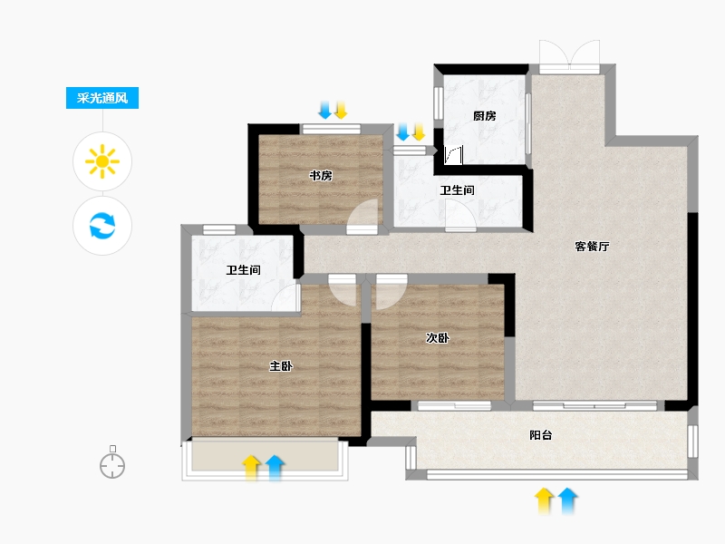 山东省-滨州市-滨州滨城吾悦广场-89.61-户型库-采光通风