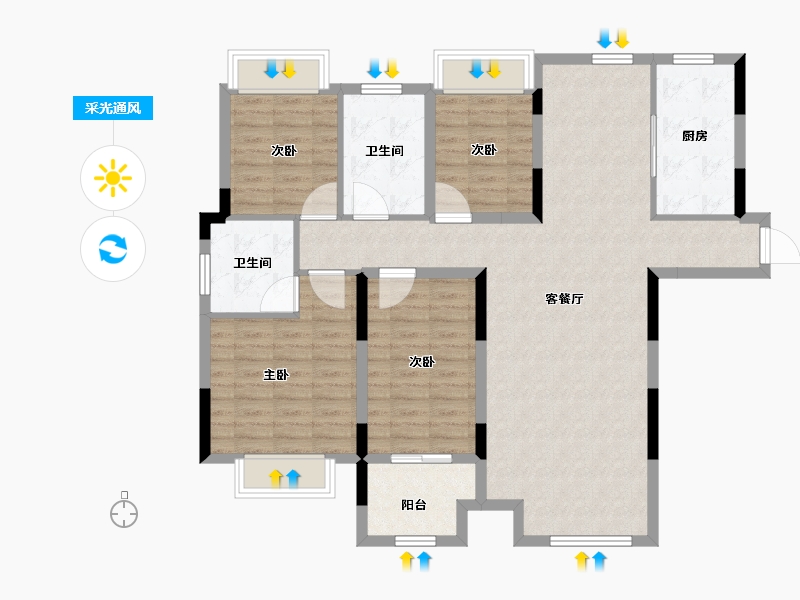 安徽省-淮北市-中房·翡翠岛-111.77-户型库-采光通风