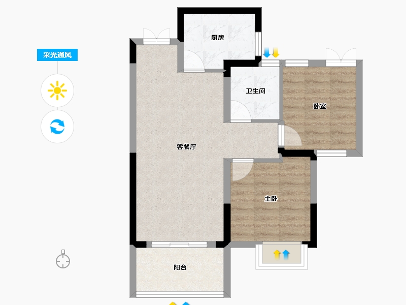 湖北省-黄冈市-南山国际·养生城-60.69-户型库-采光通风